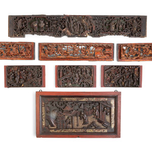 Ten Chinese Carved Wood Panels
19TH