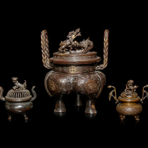 Three Japanese Bronze Tripod Incense 352445