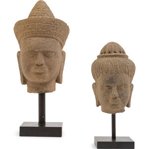 Two Khmer Style Stone Heads of