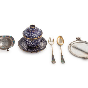 A Group of Four Enameled Silver