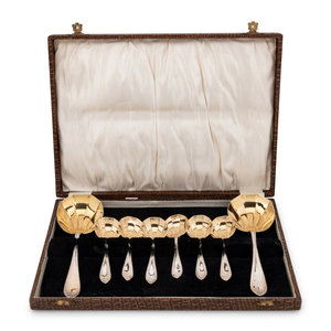 A Cased Set of Parcel Gilt SIlver-Plate