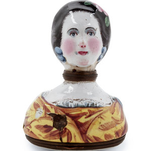 An Enameled Metal Figural Pill Box
Height