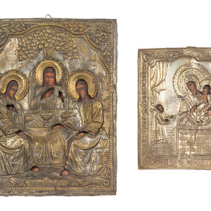 Two Russian Brass Oklad Icons: