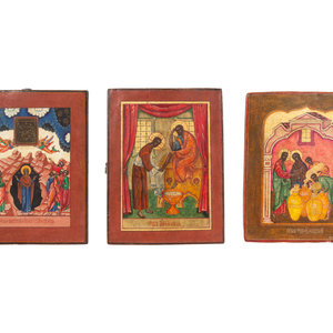 Three Russian Painted Wood Icons 18th 19th 352574