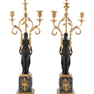 A Pair of Empire Gilt and Patinated