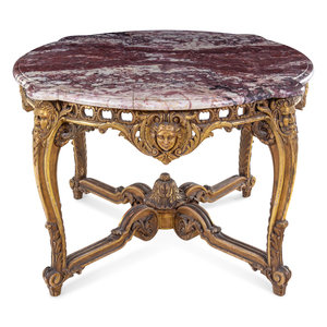 A Louis XV Style Giltwood Marble-Top