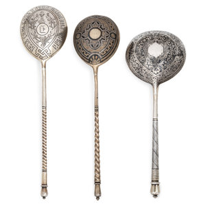 Three Russian Niello Silver Spoons Various 352683