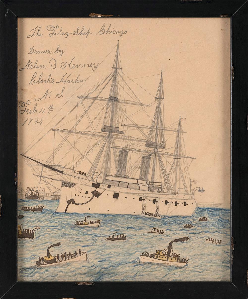 PRIMITIVE SHIP PORTRAIT DATED 1894 3527ce