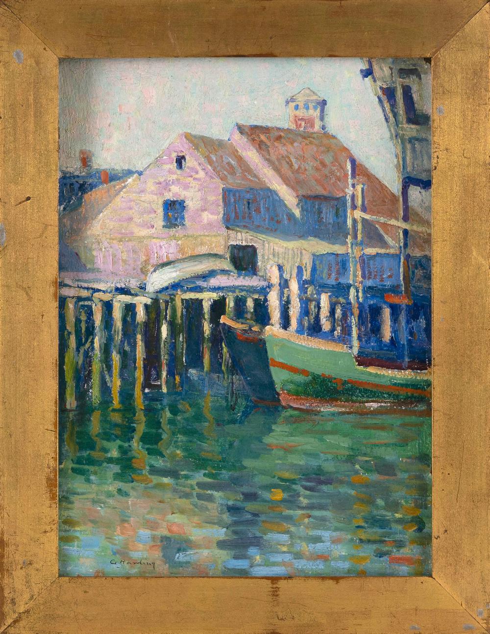 DOCK SCENE EARLY 20TH CENTURY OIL 3527d1