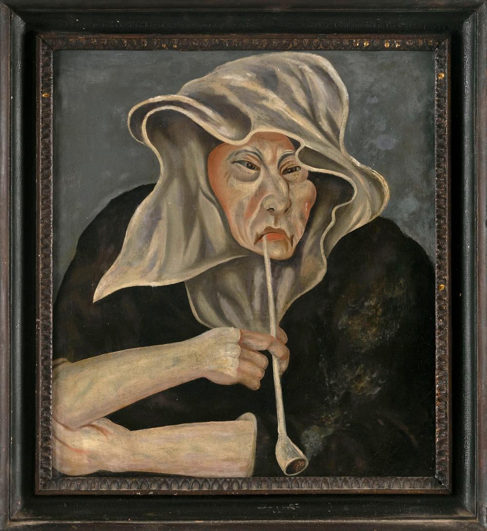 DUTCH SCHOOL , WOMAN SMOKING A CLAY