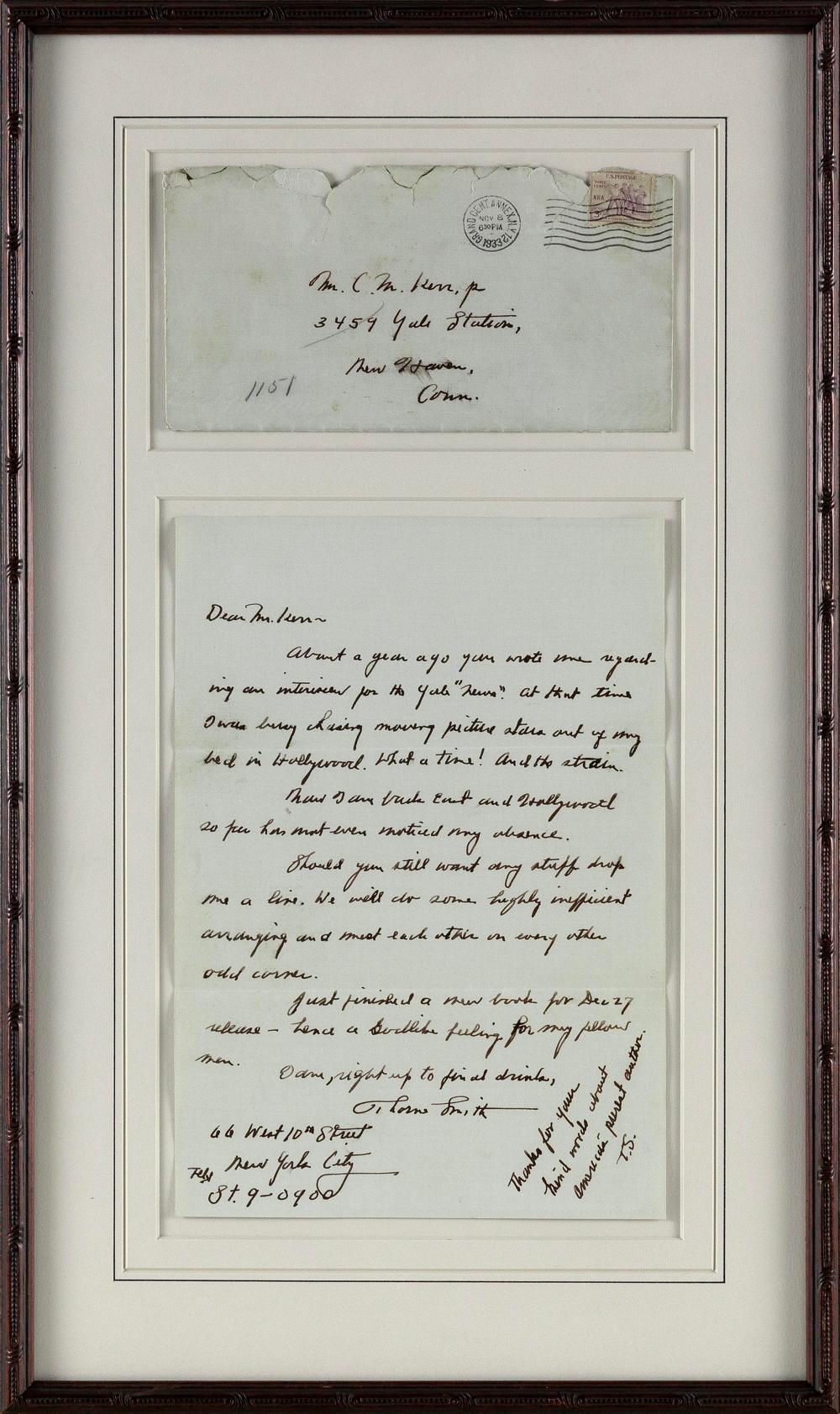 THORNE SMITH AUTOGRAPHED LETTER