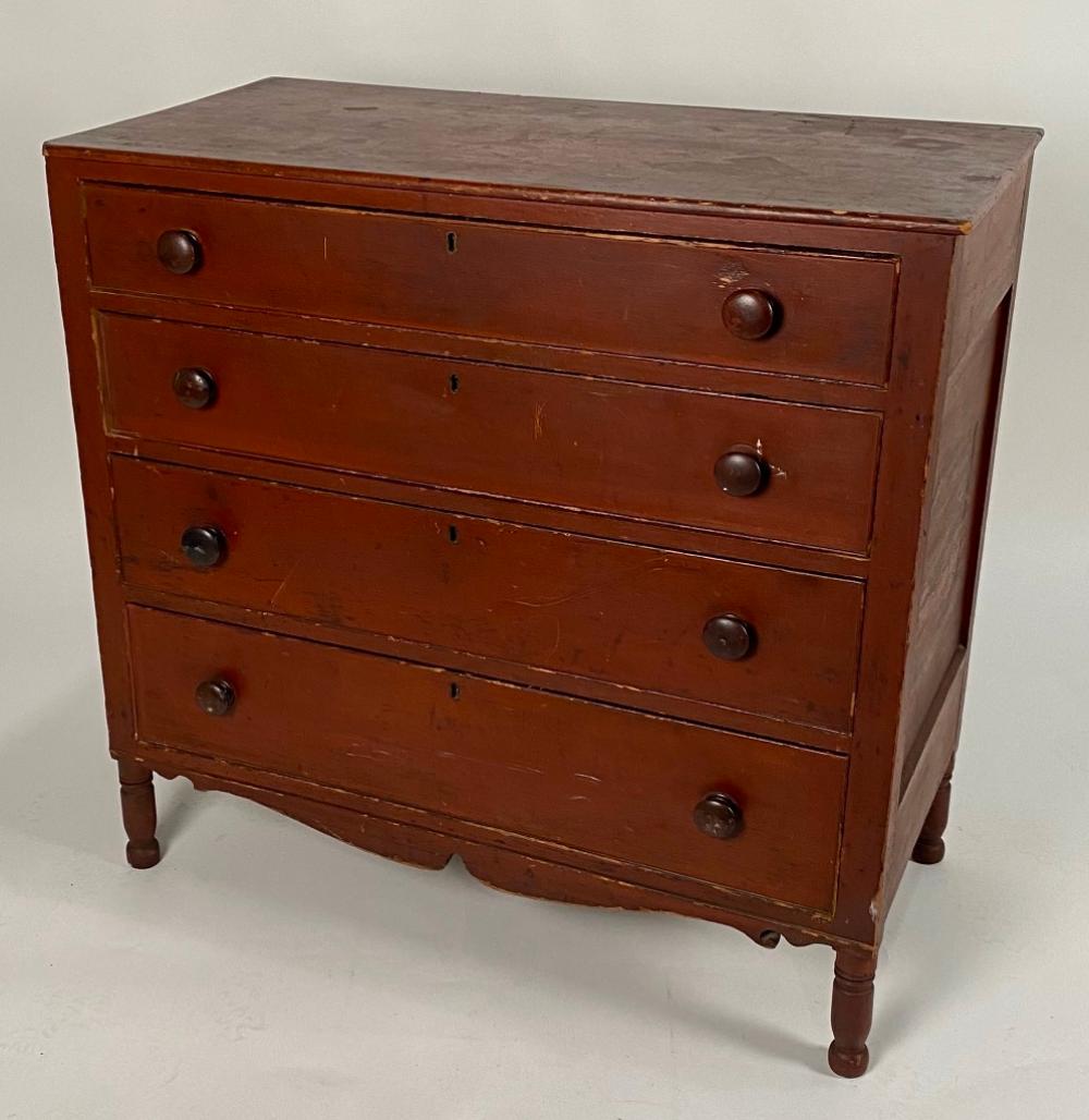 RED PAINTED COUNTRY SHERATON CHEST
