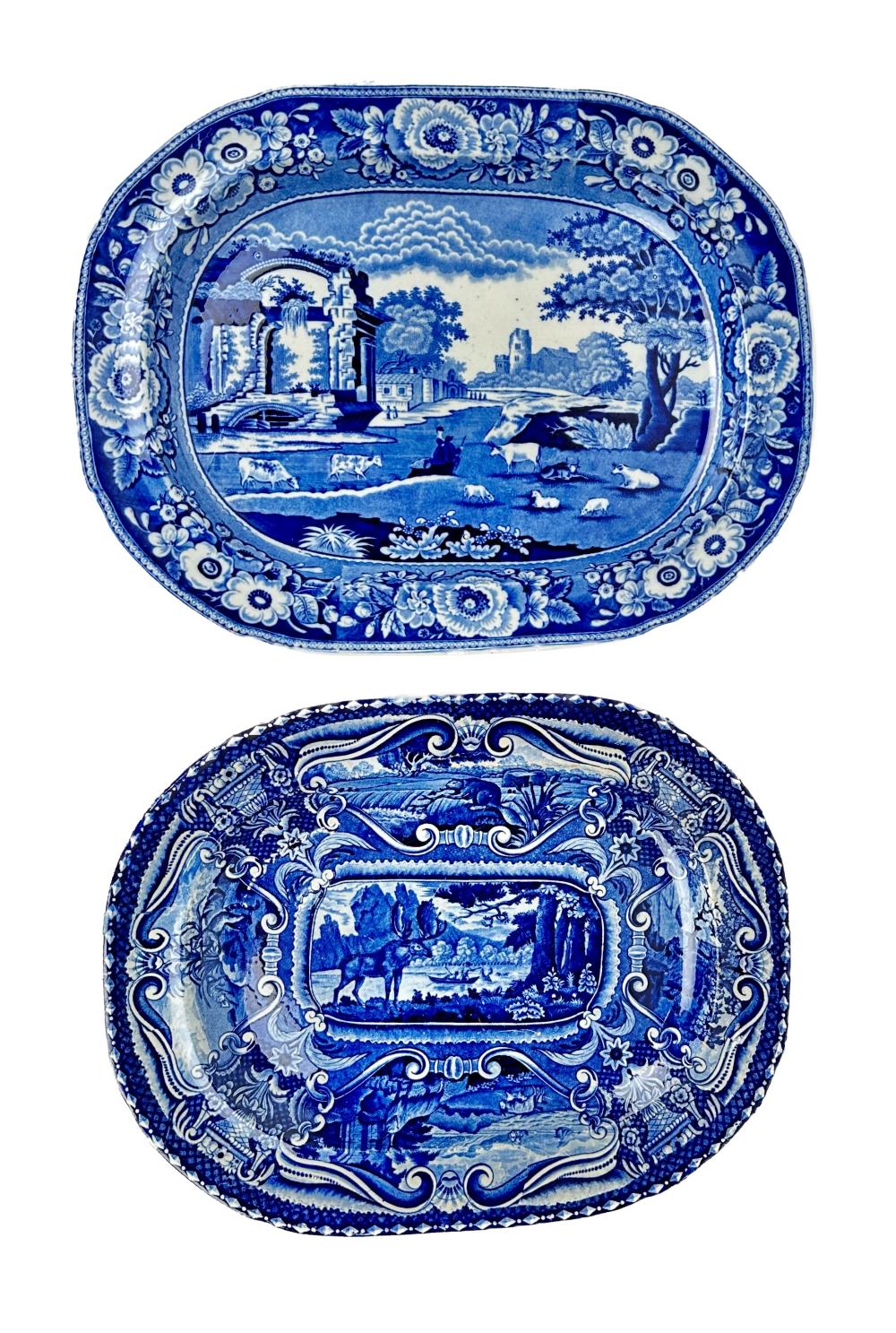TWO BLUE STAFFORDSHIRE PLATTERS
