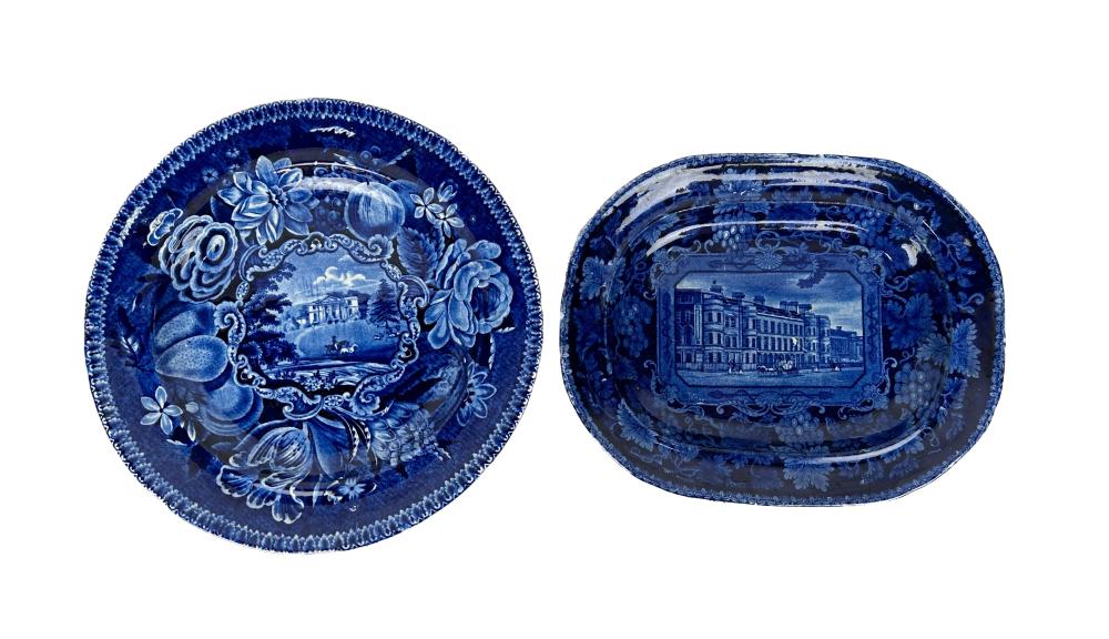 TWO BLUE STAFFORDSHIRE PLATES ENGLAND  35283a