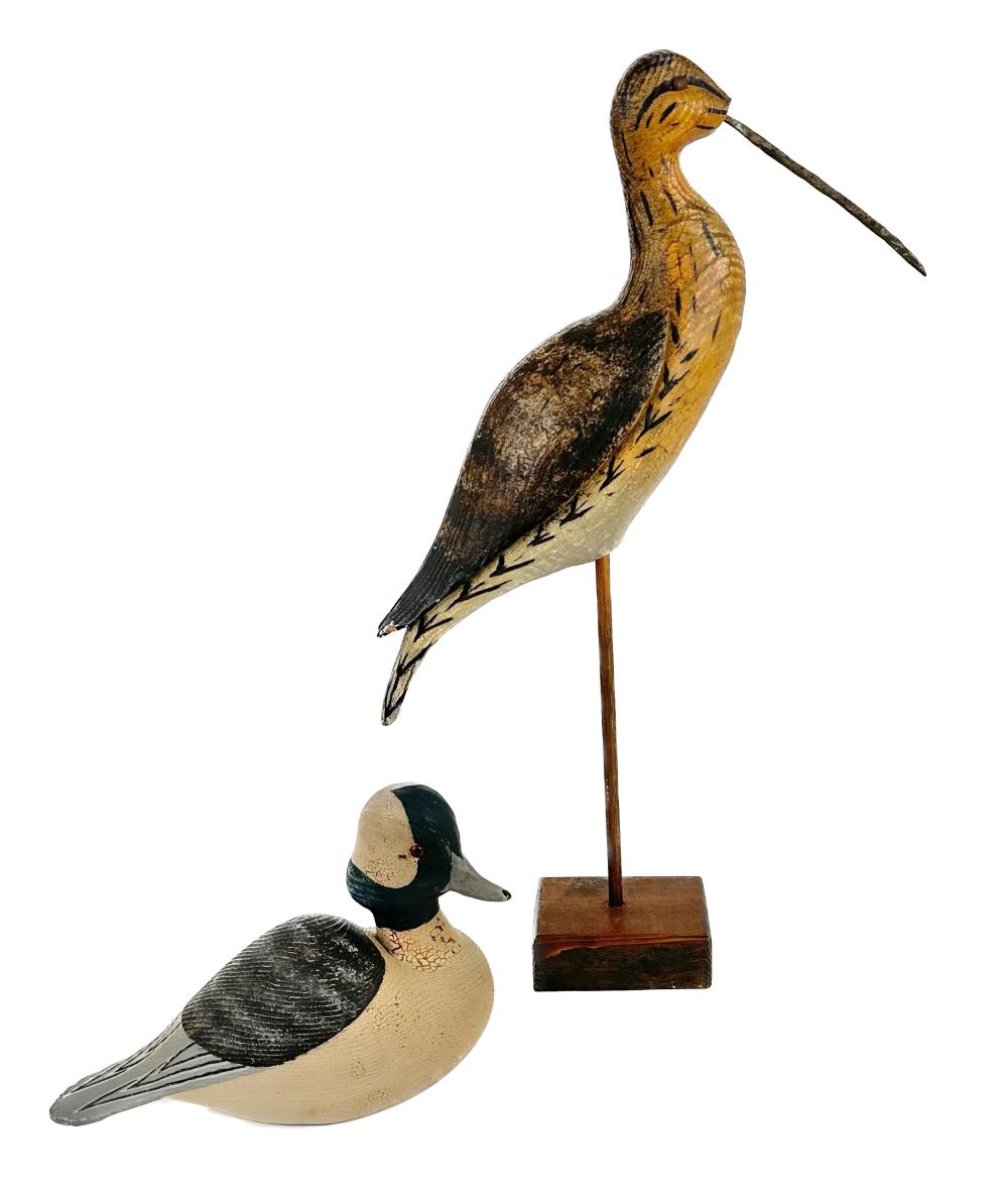 TWO THOMAS LANGAN BIRD CARVINGS