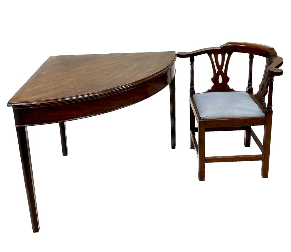 ENGLISH CORNER TABLE AND CORNER CHAIR