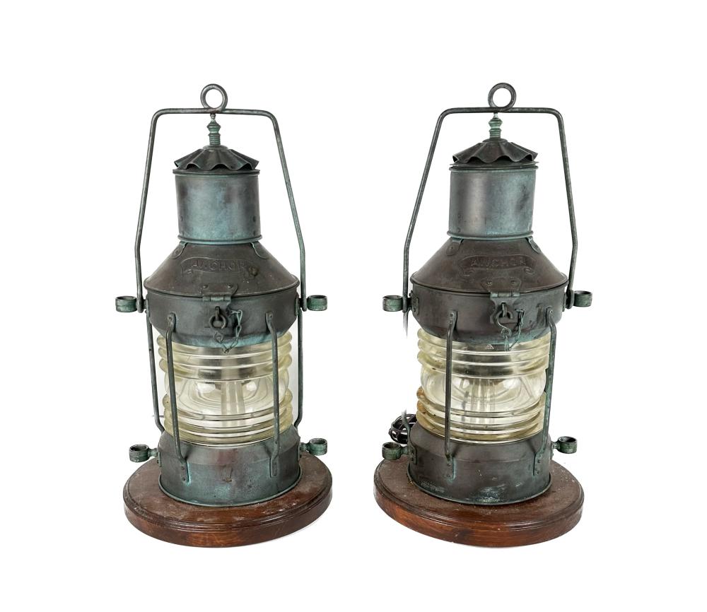 PAIR OF COPPER ANCHOR LIGHTS MOUNTED