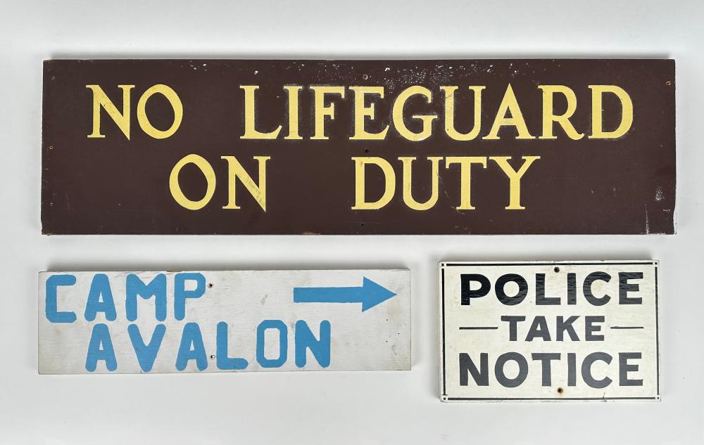 THREE PAINTED WOODEN SIGNS FOUND