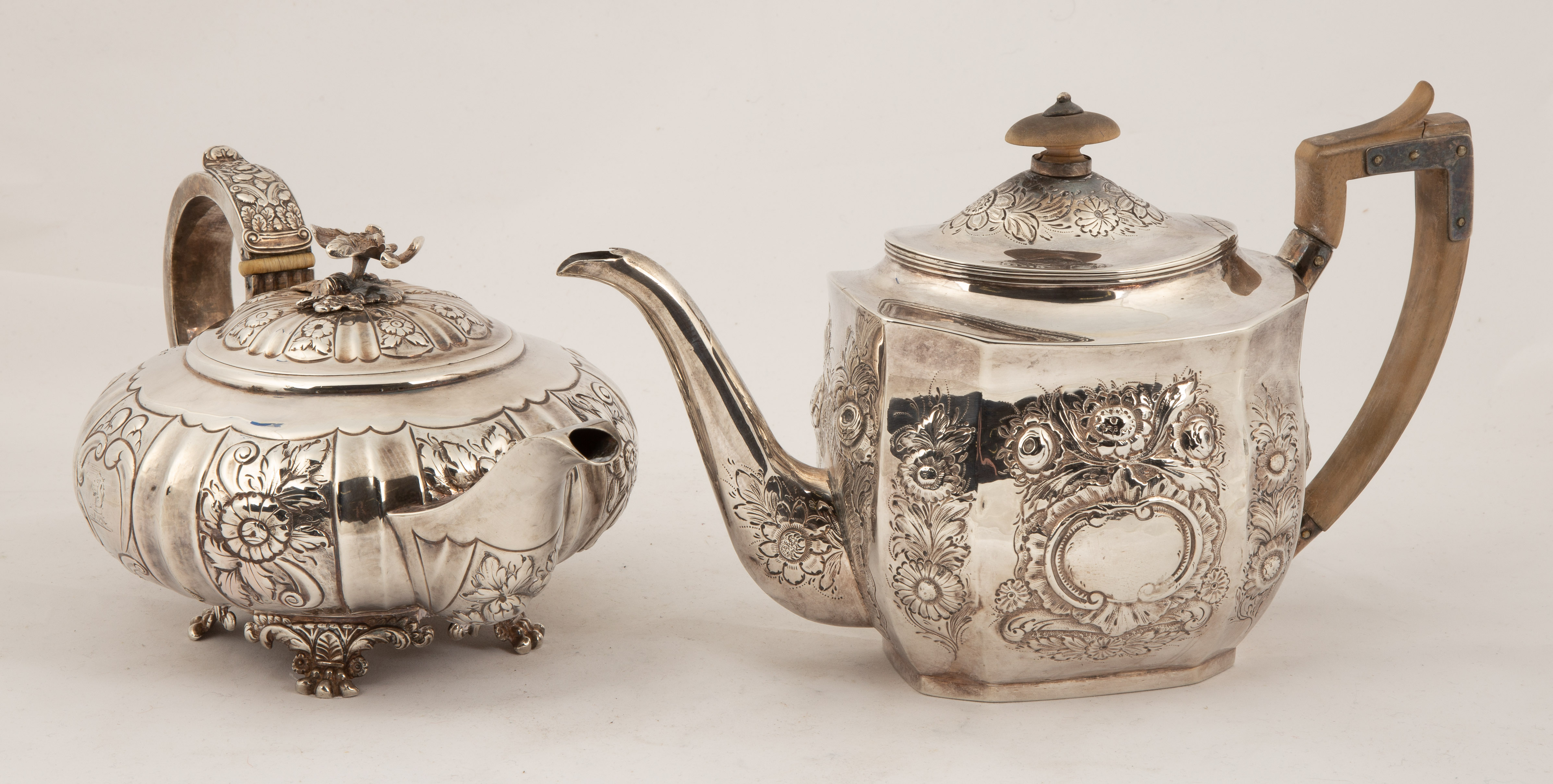 TWO ENGLISH STERLING SILVER TEAPOTS