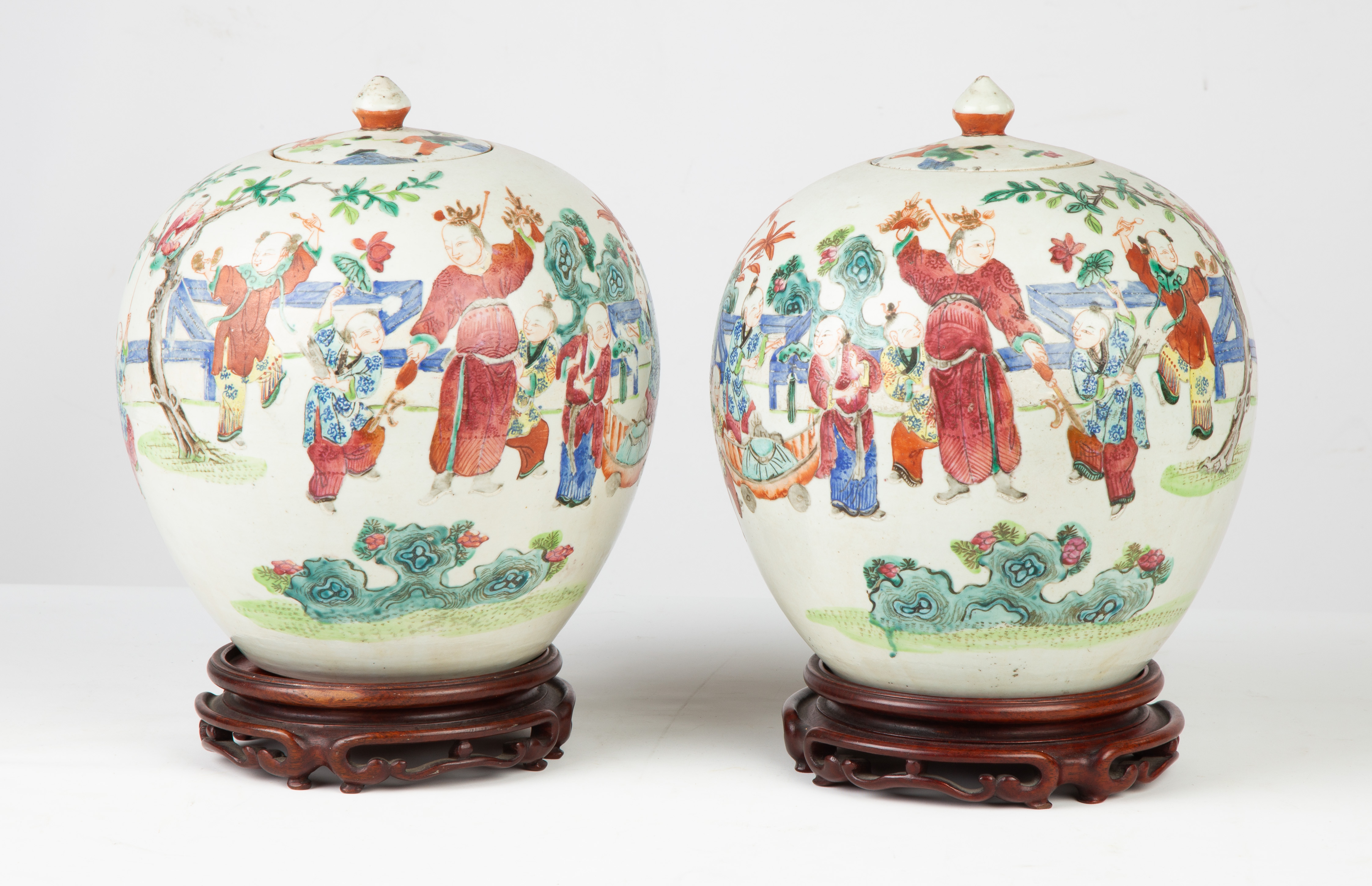 PAIR CHINESE COVERED JARS 19th/20th