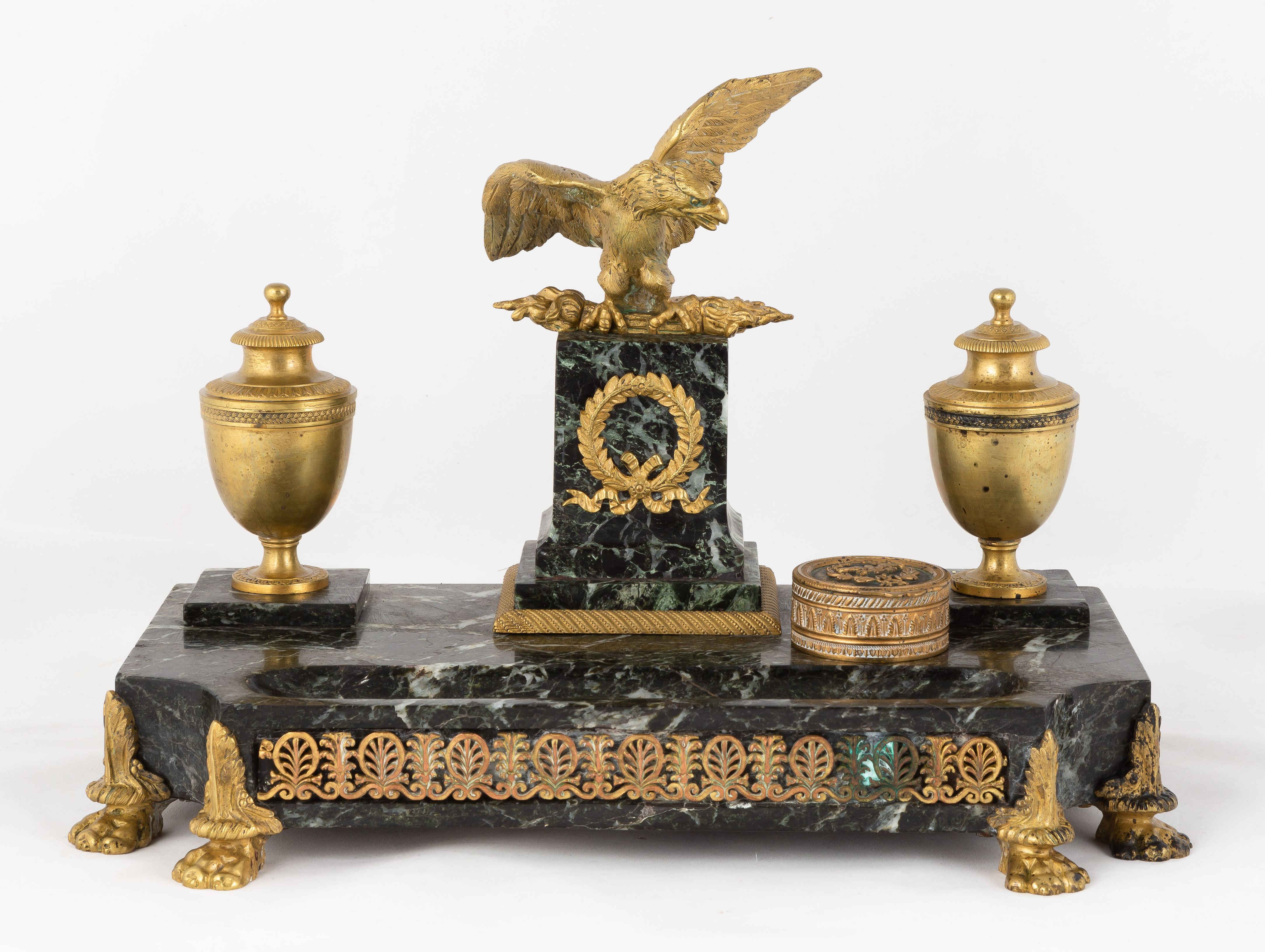 FRENCH GILT BRONZE AND MARBLE INKSTAND 35293b