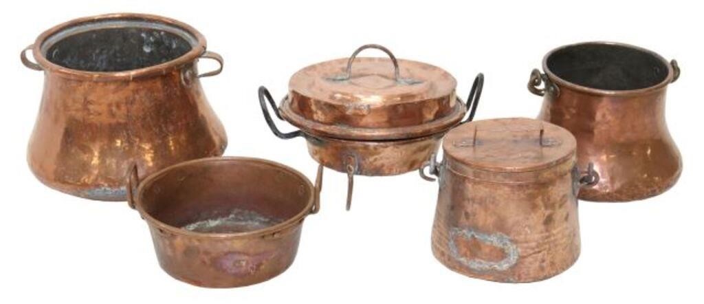  5 FRENCH COPPER METAL KITCHENWARES lot 355084