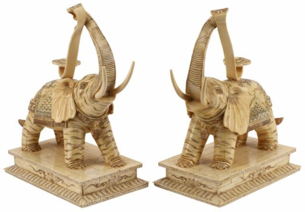 (2) ASIAN BONE-TILED ELEPHANT WITH RUYI