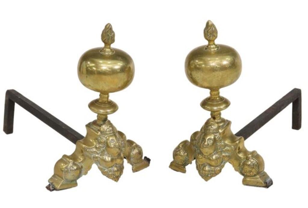 (2) BAROQUE STYLE BRASS CHENETS