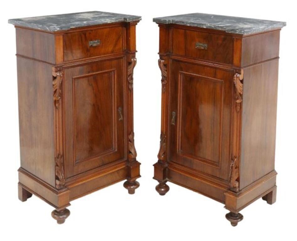  2 ITALIAN CARVED WALNUT MARBLE TOP 3550a6