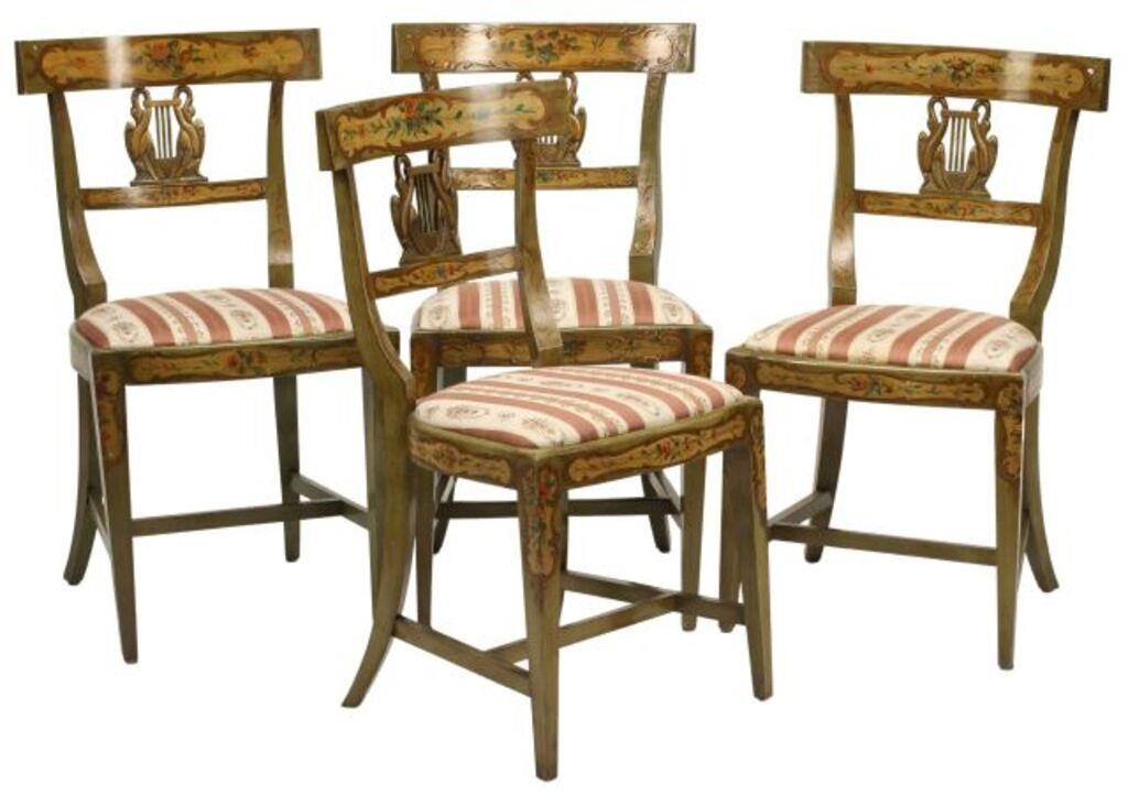 (4) PAINT DECORATED LYRE BACK SIDE CHAIRS(lot