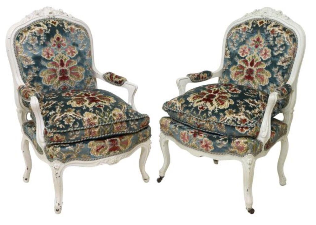  2 FRENCH LOUIS XV STYLE UPHOLSTERED 3550af