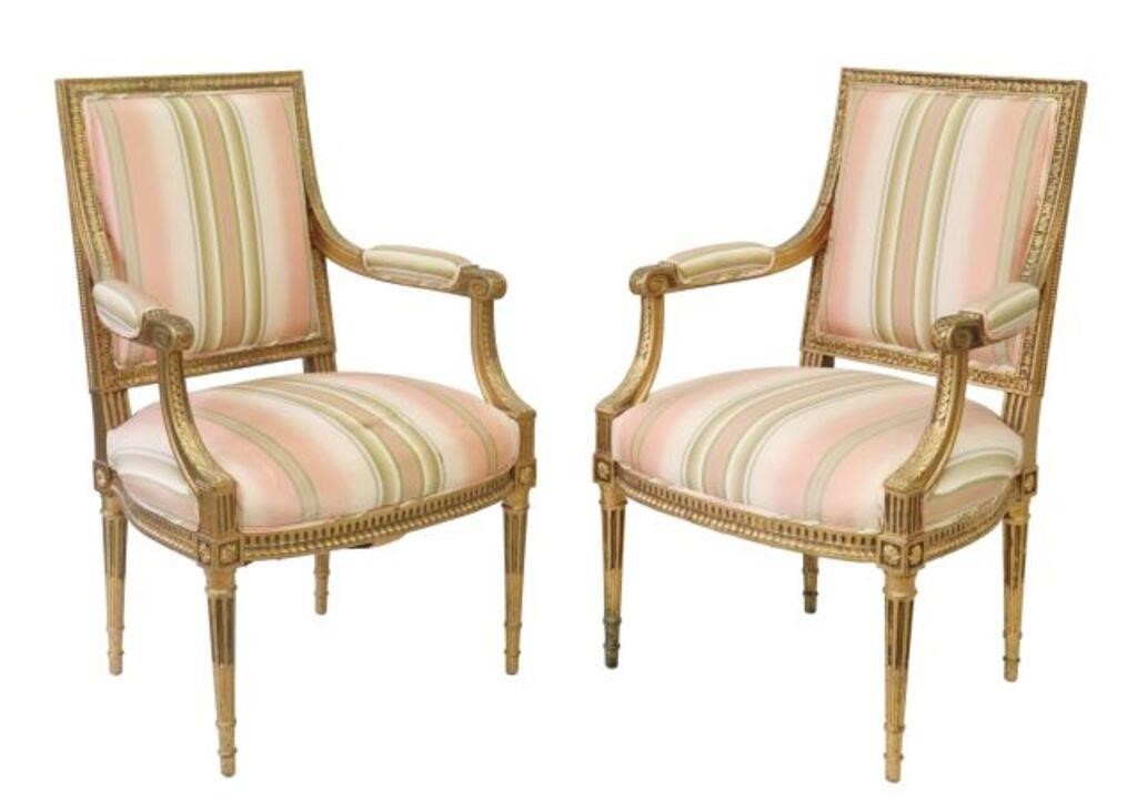 (2) LOUIS XVI STYLE GILTWOOD FAUTEUIL