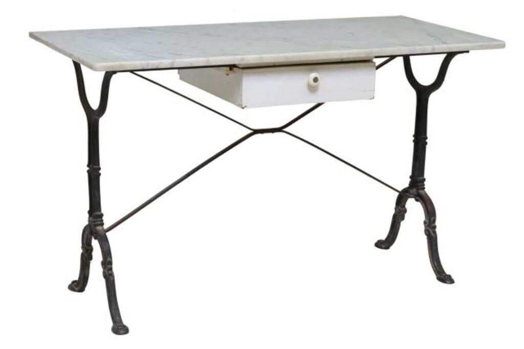 FRENCH MARBLE TOP CAST IRON BISTRO 3550dd