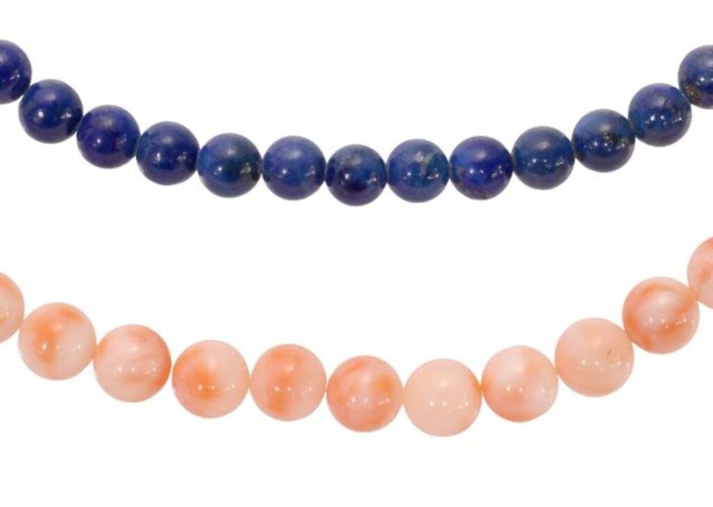 (2) ESTATE LAPIS & PINK CORAL BEADED