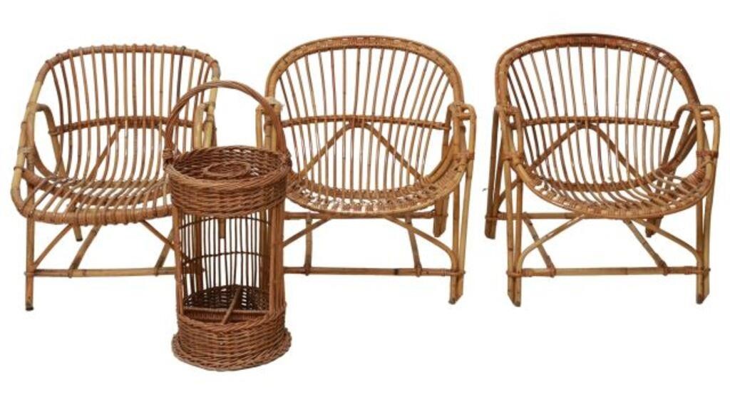 (4) BAMBOO & RATTAN ARMCHAIRS,