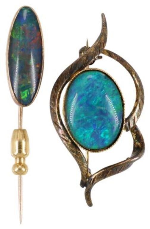  2 ESTATE 14KT OPAL LAPEL PIN 3550ec