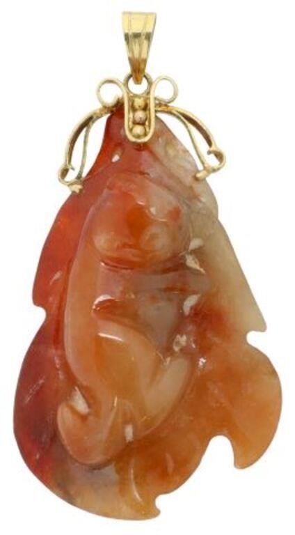 CHINESE 14K GOLD CARVED JADE 3550eb