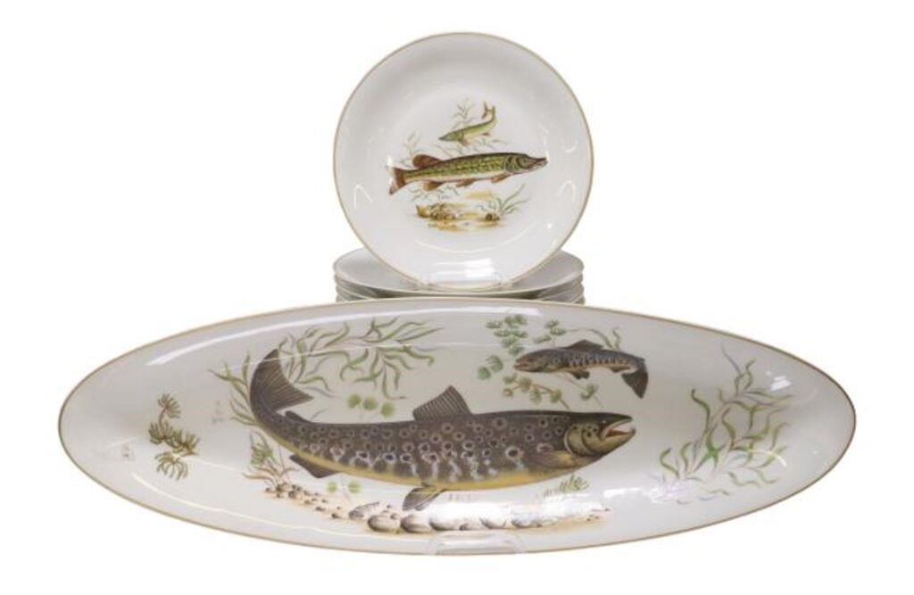 (19) FRENCH LIMOGES PORCELAIN FISH SERVICE(lot