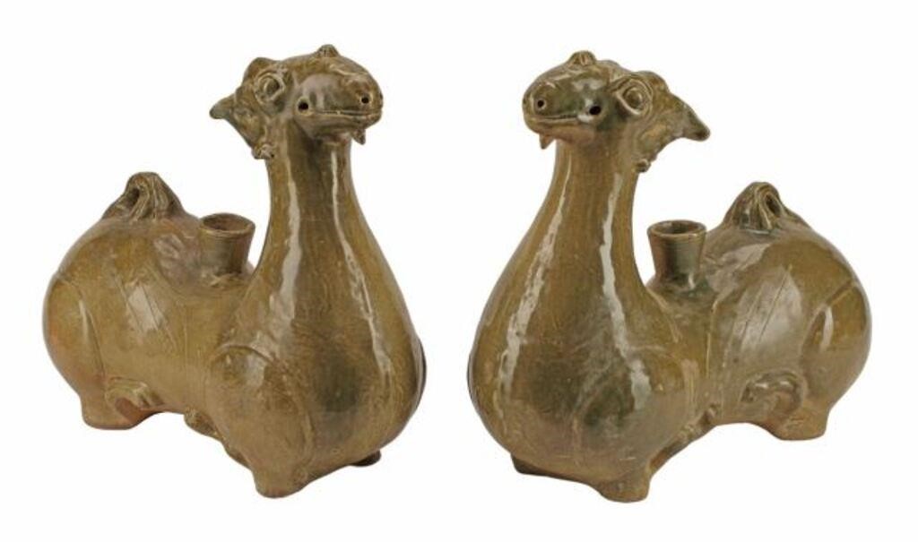 (2) CHINESE CELADON GLAZED RAM-SHAPED