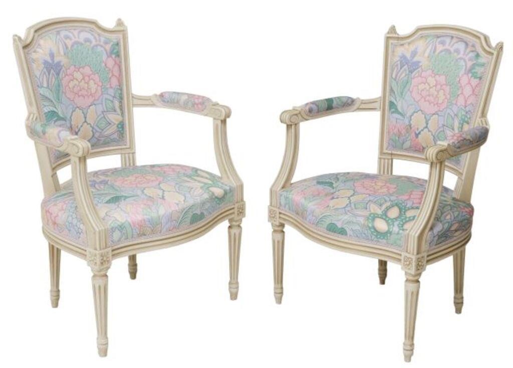  2 FRENCH LOUIS XVI STYLE UPHOLSTERED 35510b