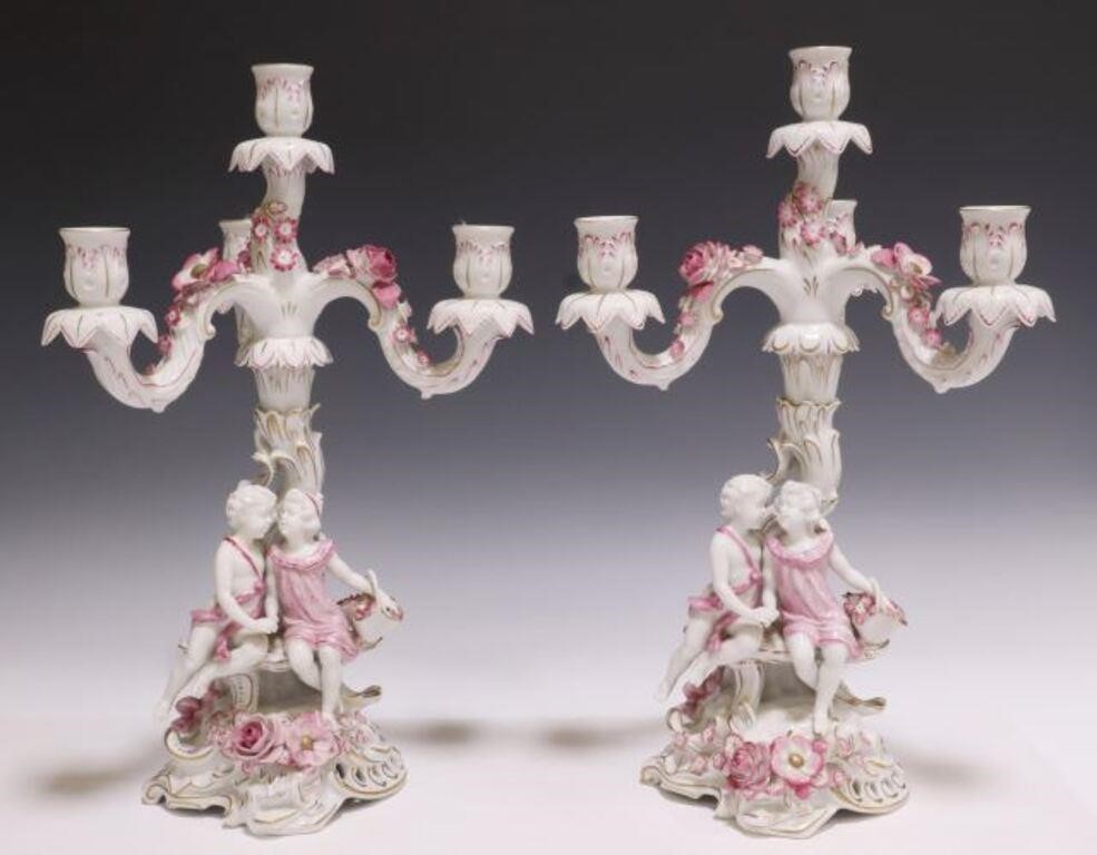 (2) DRESDEN STYLE FIGURAL PORCELAIN