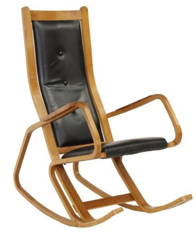 BENTWOOD & BLACK LEATHER ROCKING CHAIRBentwood