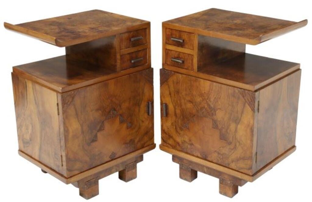 2 ITALIAN ART DECO BURLED WALNUT 35522a