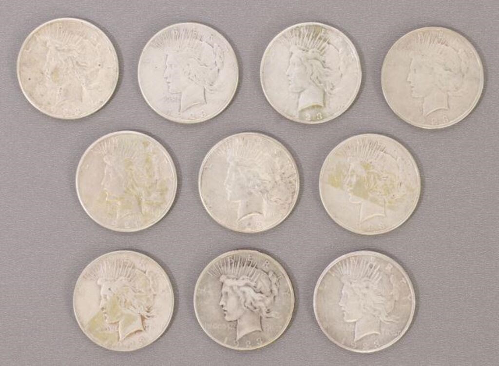 (10) U.S. PEACE SILVER DOLLARS,