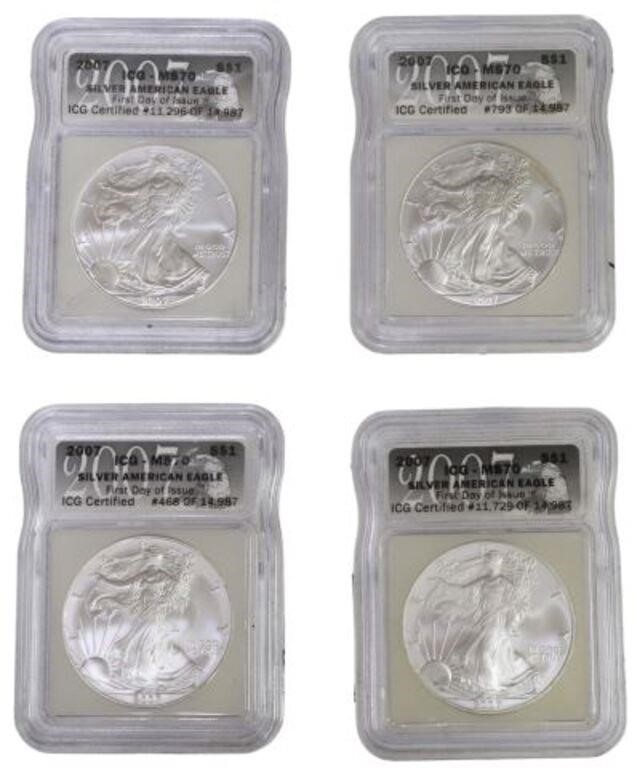  4 US 2007 SILVER EAGLES ICG MS70 3552a4