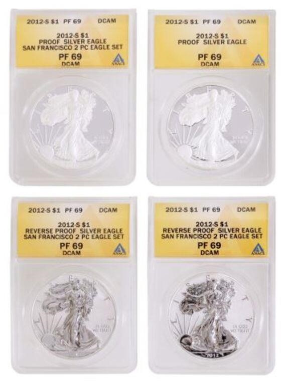 (4) US 2012S PROOF SILVER EAGLES,