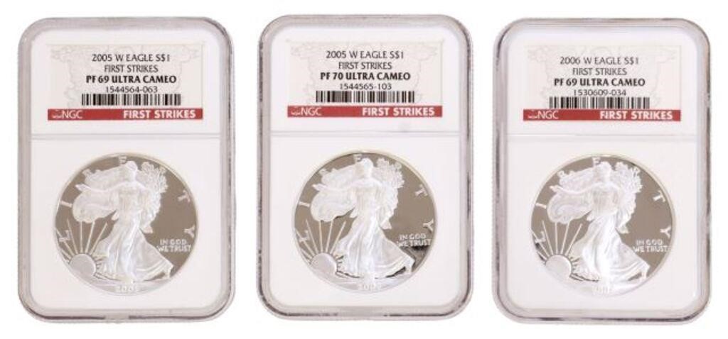  3 US SILVER EAGLES ULTRA CAMEO 3552a9