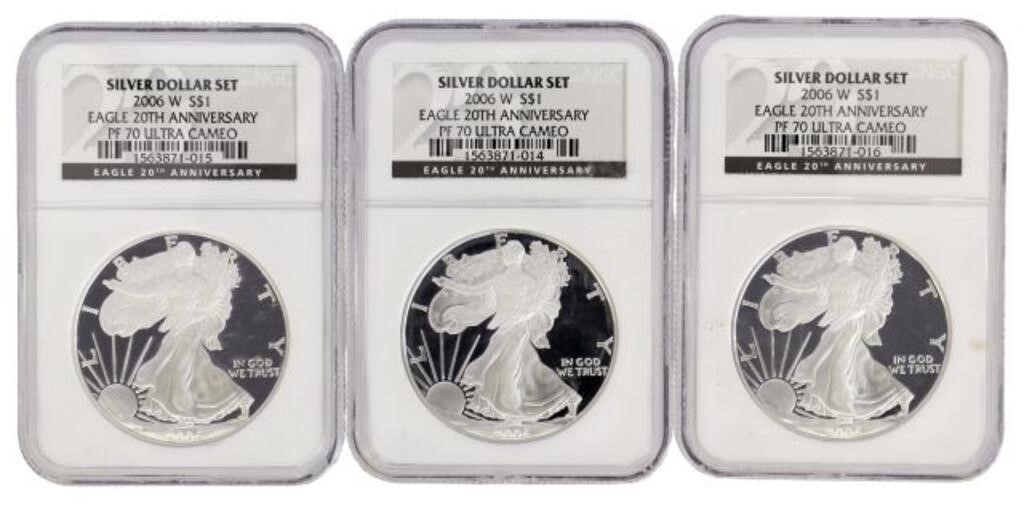  3 NGC 2006W SILVER EAGLES PF70 3552a0