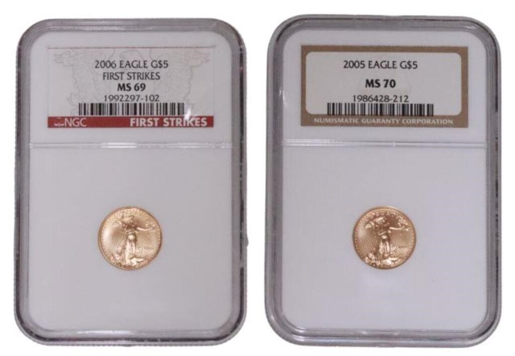  2 US GOLD 5 EAGLE COINS 1 10TH 3552c2