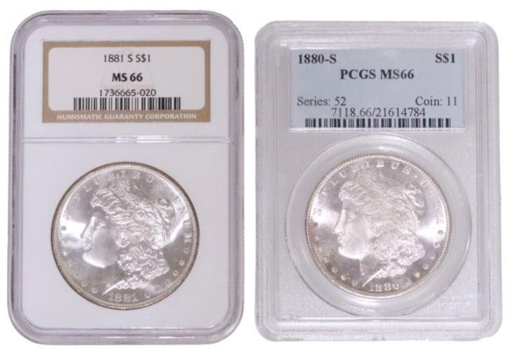  2 US MORGAN SILVER DOLLARS NGC 3552db